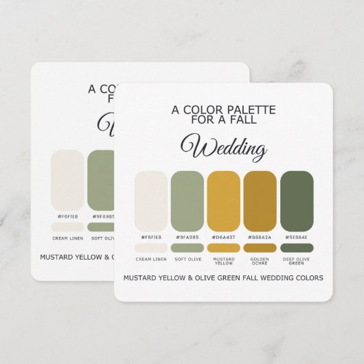 Mustard Yellow Olive Green Wedding Palette Card 招待状 (正面/裏面)