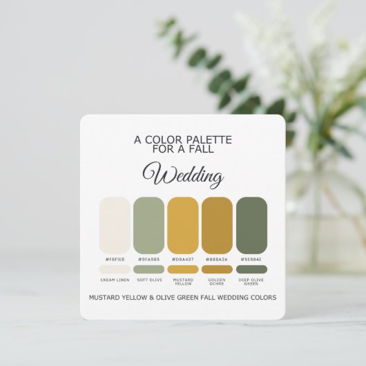 Mustard Yellow Olive Green Wedding Palette Card 招待状 (スタンド正面)