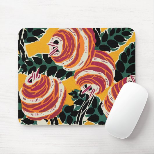 Mustard Yellow & Orange Art Deco Floral Decor マウスパッド (マウス)