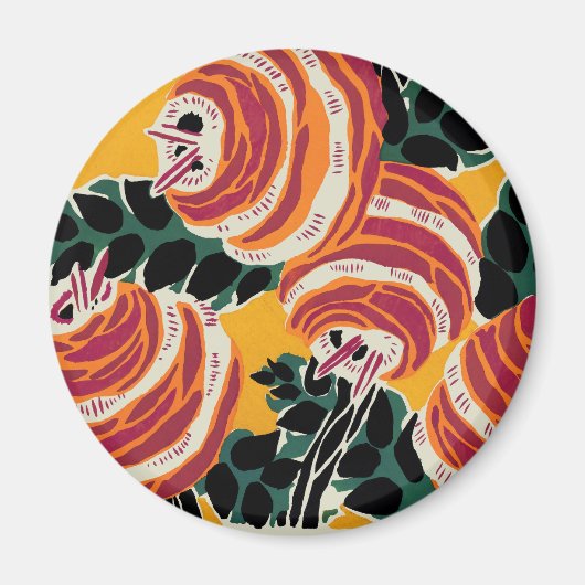 Mustard Yellow & Orange Art Deco Floral Decor マグネット (正面)