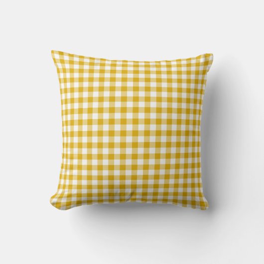 Mustard Yellow Plaid Gingham Retro Color クッション (正面)