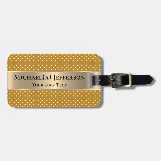 Mustard Yellow Polka Dots Gold Band Personalized ラゲッジタグ (正面横)