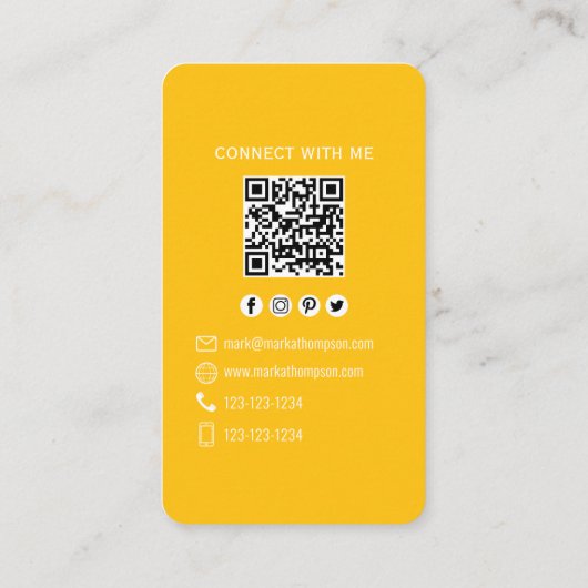 Mustard Yellow QR Code Photo Connect Modern 名刺 (裏面)