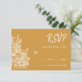 Mustard Yellow Vintage Ornate Frame Wedding 出欠カード (スタンド正面)