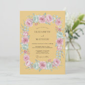 Mustard Yellow Whimsical Rose Wedding 招待状 (スタンド正面)