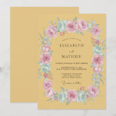 Mustard Yellow Whimsical Rose Wedding 招待状 (正面/裏面)