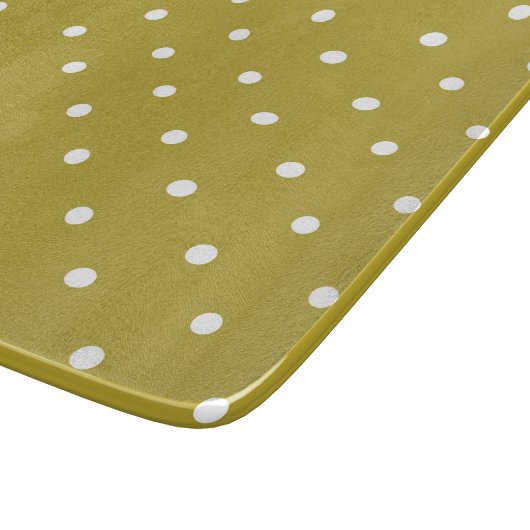  Mustard yellow white polka dots pattern  カッティングボード (角)