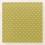  Mustard yellow white polka dots pattern  ガラスコースター (正面)