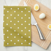  Mustard yellow white polka dots pattern  キッチンタオル (四つ折り)