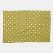  Mustard yellow white polka dots pattern  キッチンタオル (横)