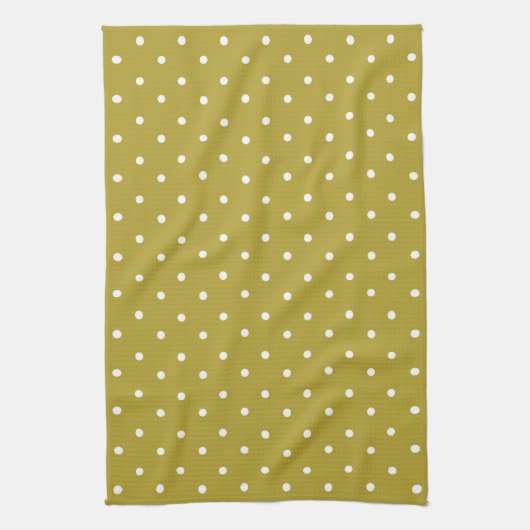  Mustard yellow white polka dots pattern  キッチンタオル (縦)