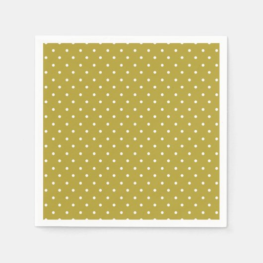  Mustard yellow white polka dots pattern  スタンダードカクテルナプキン (正面)