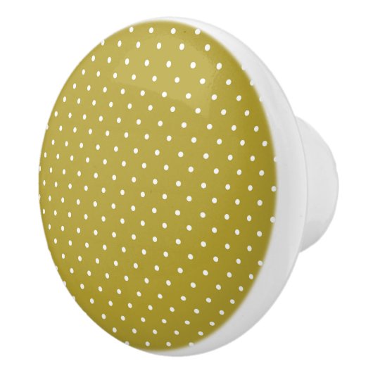 Mustard yellow white polka dots pattern  セラミックノブ (右)
