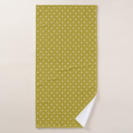  Mustard yellow white polka dots pattern  バスタオルセット