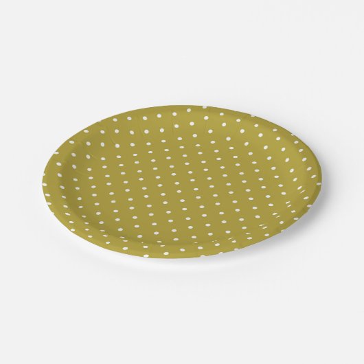  Mustard yellow white polka dots pattern  ペーパープレート (アングル)