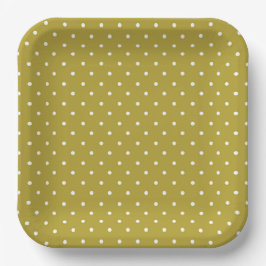  Mustard yellow white polka dots pattern  ペーパープレート