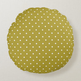 Mustard yellow white polka dots pattern  ラウンドクッション
