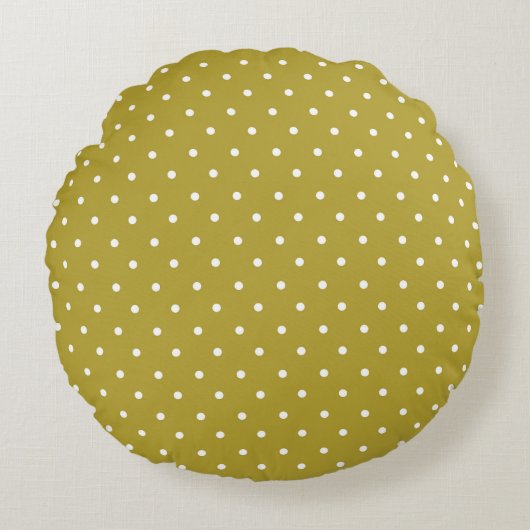  Mustard yellow white polka dots pattern  ラウンドクッション (正面)
