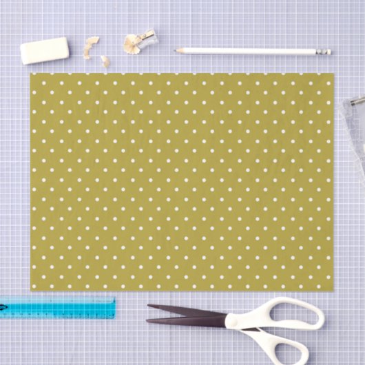  Mustard yellow white polka dots pattern  薄葉紙 (クラフト)