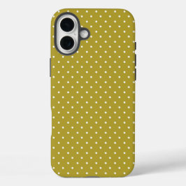  Mustard yellow white polka dots pattern  iPhone 16 Plusケース