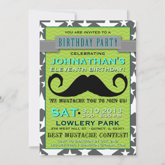 Mustash Bash Chevron Birthday Party Invitation 招待状 (正面)