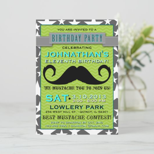 Mustash Bash Chevron Birthday Party Invitation 招待状 (スタンド正面)