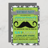 Mustash Bash Chevron Birthday Party Invitation 招待状 (正面/裏面)