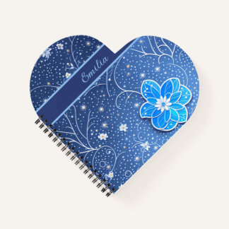Muster blau weiß mit Blumen ノートブック