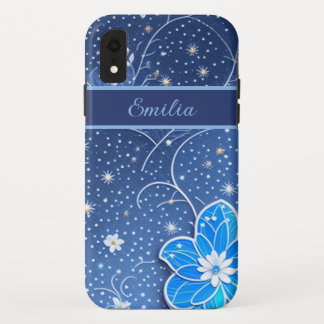 Muster blau weiß mit Blumen iPhone XRケース