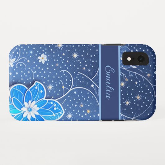 Muster blau weiß mit Blumen Case-Mate iPhoneケース (裏面(横))
