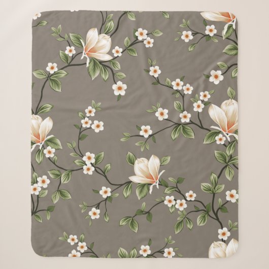 mustered small flowers with green leaves pattern o シェルパブランケット (正面)