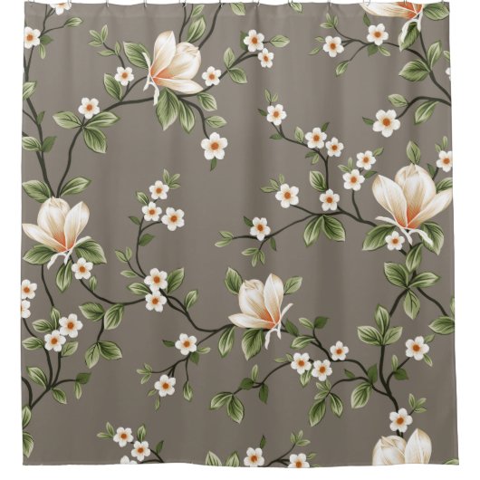 mustered small flowers with green leaves pattern o シャワーカーテン (正面)
