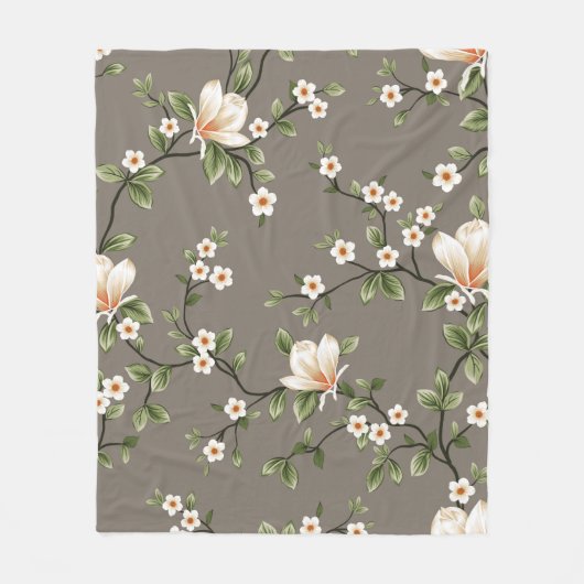 mustered small flowers with green leaves pattern o フリースブランケット (正面)