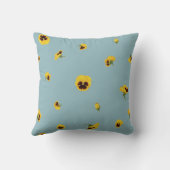 Muted Aqua Yellow Japanese Pansy Floral Pattern クッション (裏面)