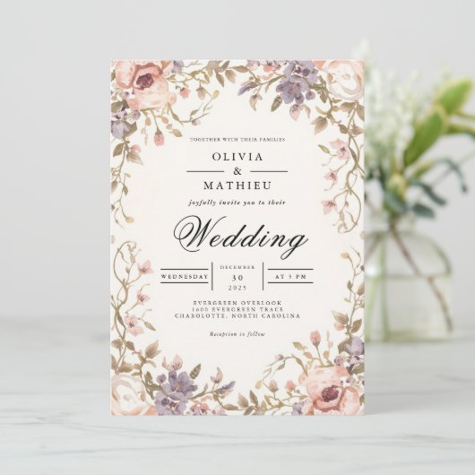 Muted Bloom Archway Romance Wedding 招待状 (スタンド正面)