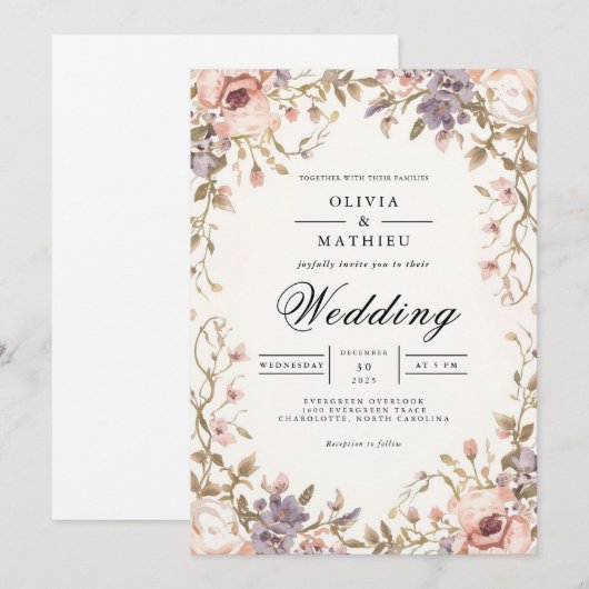 Muted Bloom Archway Romance Wedding 招待状 (正面/裏面)