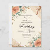 Muted Blossom Botanical Arch Wedding 招待状 (正面)