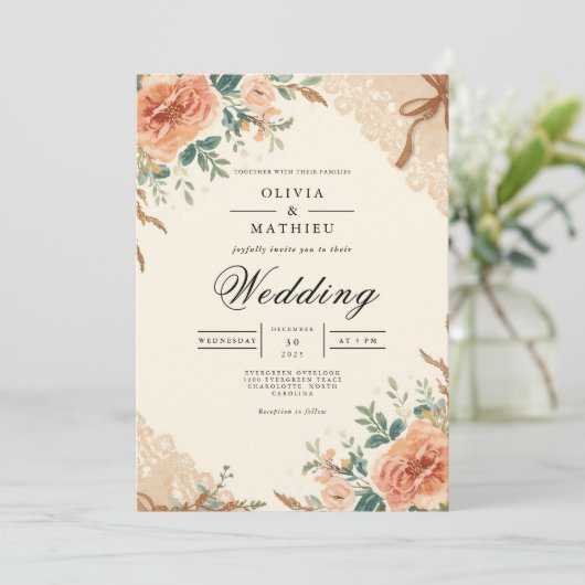 Muted Blossom Botanical Arch Wedding 招待状 (スタンド正面)