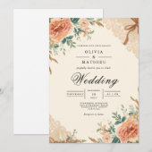 Muted Blossom Botanical Arch Wedding 招待状 (正面/裏面)