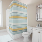 Muted Blue and Mustard Modern Stripe Bathroom シャワーカーテン (インサイチュ)