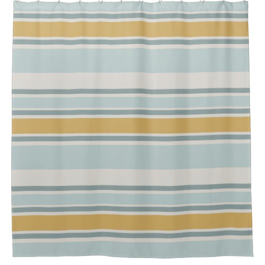 Muted Blue and Mustard Modern Stripe Bathroom シャワーカーテン (正面)