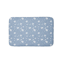 Muted Blue And White Wildflower Pattern バスマット