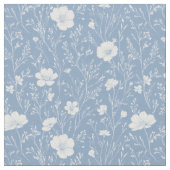 Muted Blue And White Wildflower Pattern ファブリック (クローズアップ)