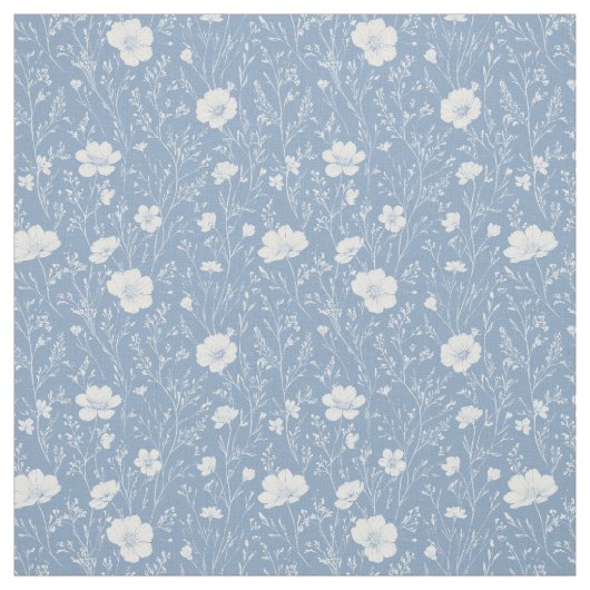 Muted Blue And White Wildflower Pattern ファブリック (見本)