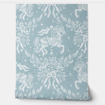 Muted Blue Rococo Carousel Horses & Florals
