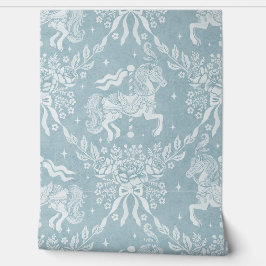 Muted Blue Rococo Carousel Horses & Florals 壁紙