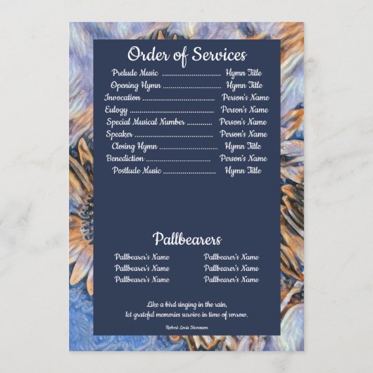 Muted Blue Sunflower Art | Photo | Funeral     プログラム (裏面)