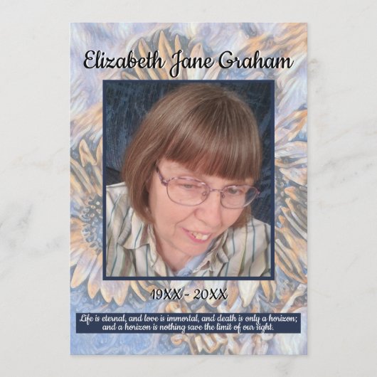 Muted Blue Sunflower Art | Photo | Funeral プログラム (正面)