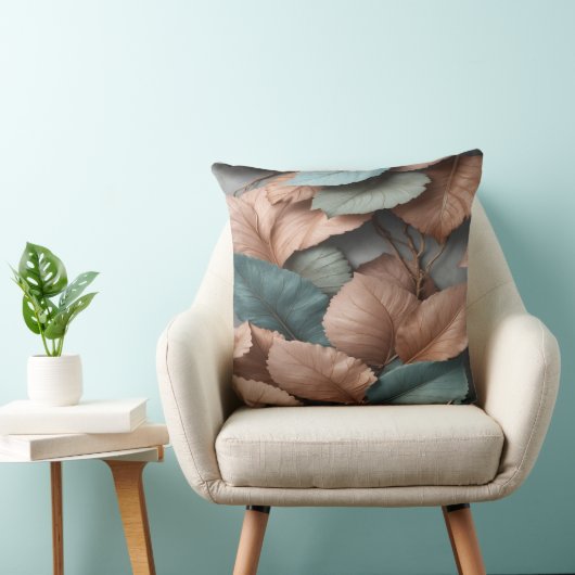 Muted Botanical Leaf Accent Throw Pillow クッション (椅子)