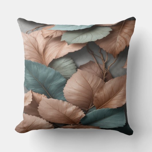 Muted Botanical Leaf Accent Throw Pillow クッション (正面)